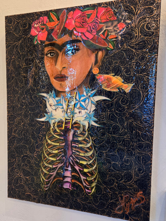 "Frida de mi Vida" by Hugo Ximello-Salido. Mixed media on canvas. 24"x18". Original.