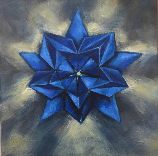 "Blue Star" by Kirstin Mitchell. Oil on panel. 8"x8". Framed.