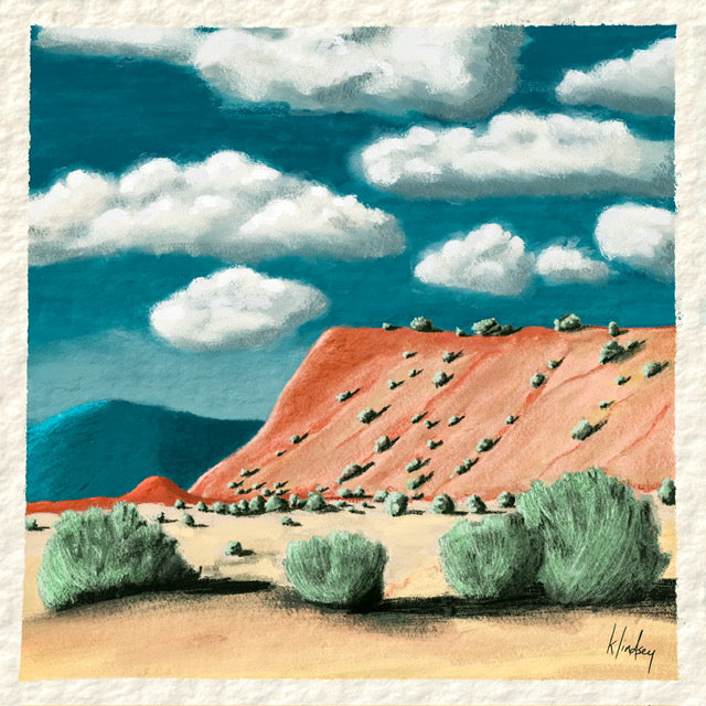 "Mesa View" by Kate Lindsey. Archival ink digital print. 12"x12". Framed.