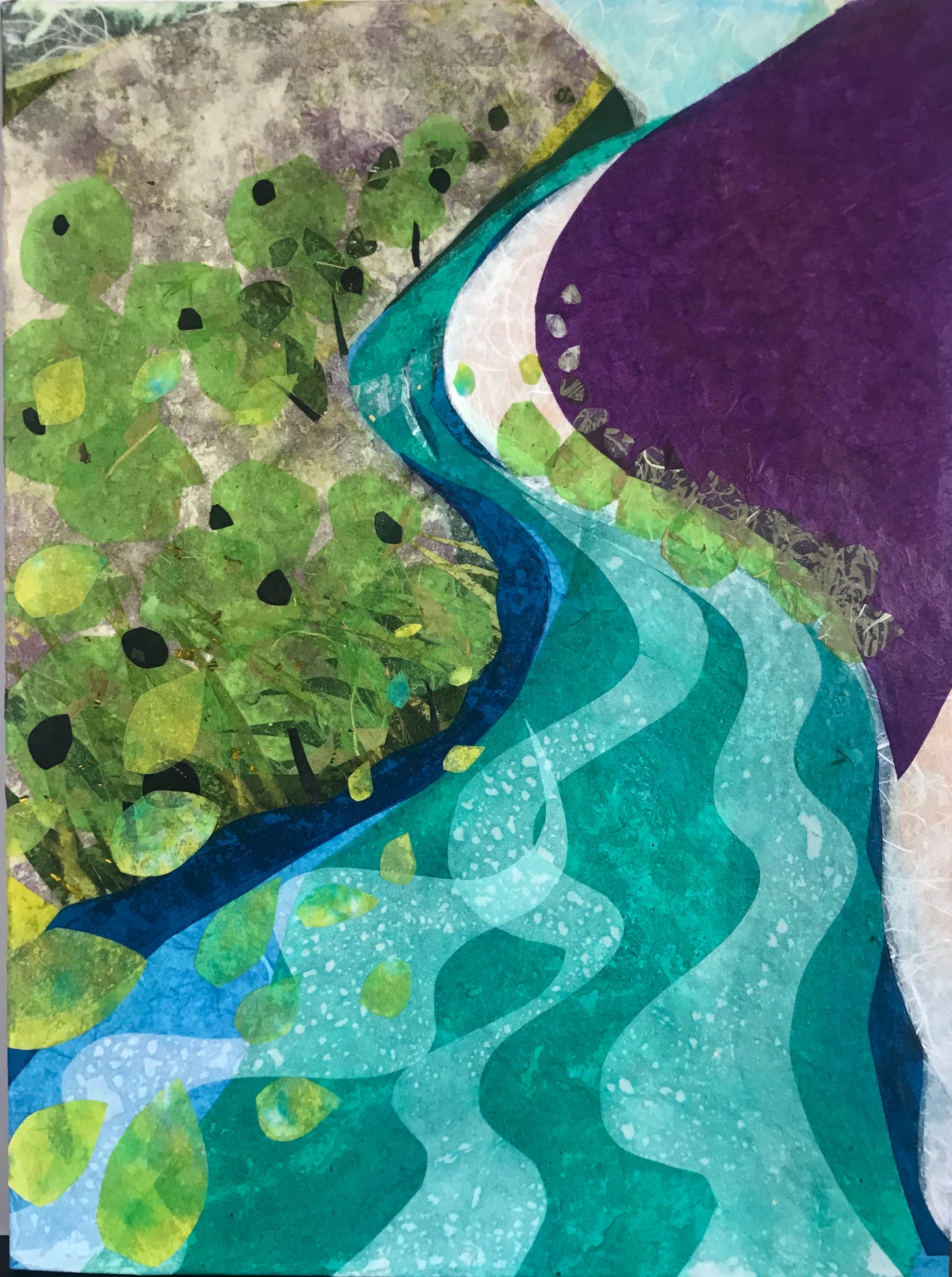 "River II" by Kristen George Kavanagh. 24"x18"x0.75". Collage.